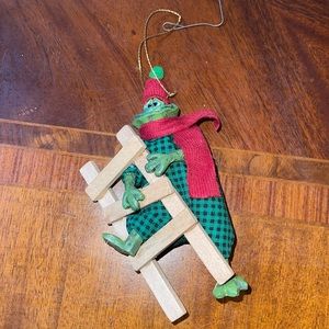 Winter Frog on Xmas Ladder Ornament